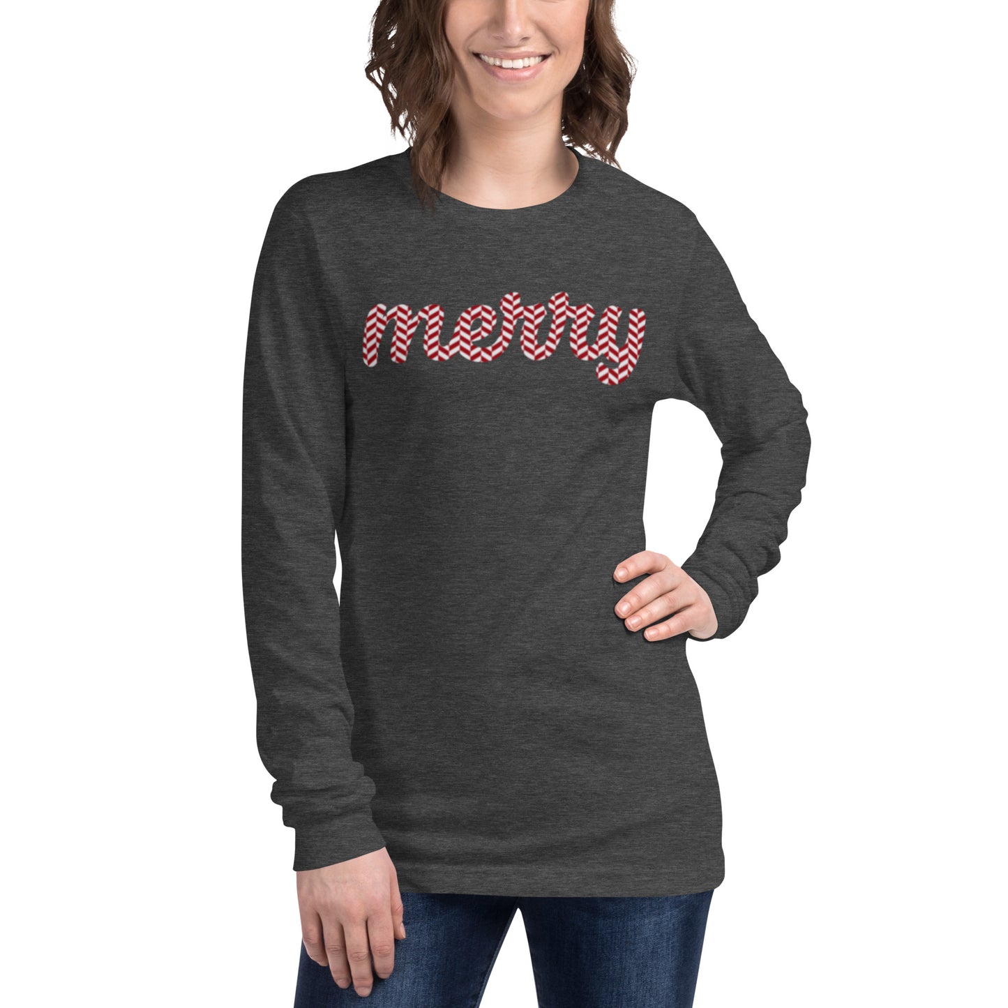 Merry Candy Cane Writing- Unisex Long Sleeve Tee