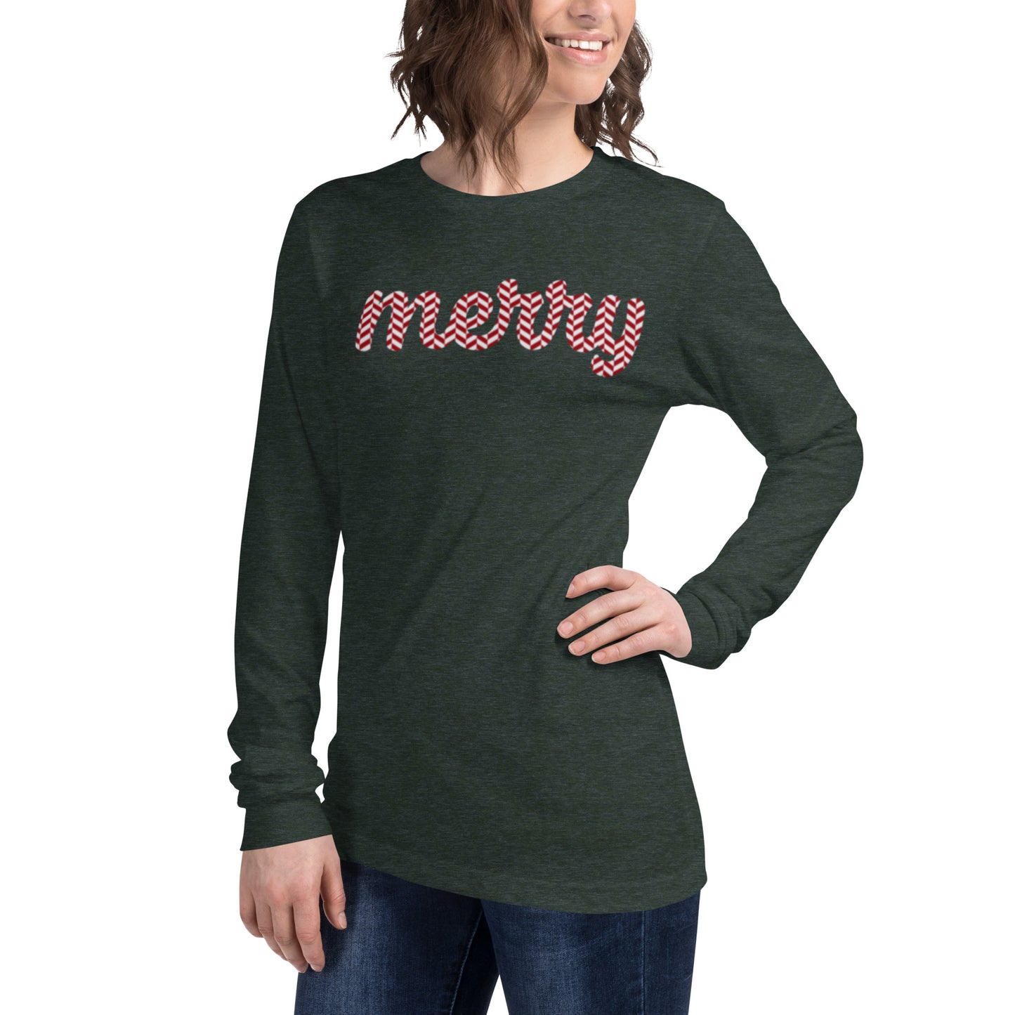 Merry Candy Cane Writing- Unisex Long Sleeve Tee