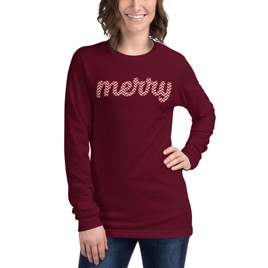 Merry Candy Cane Writing- Unisex Long Sleeve Tee