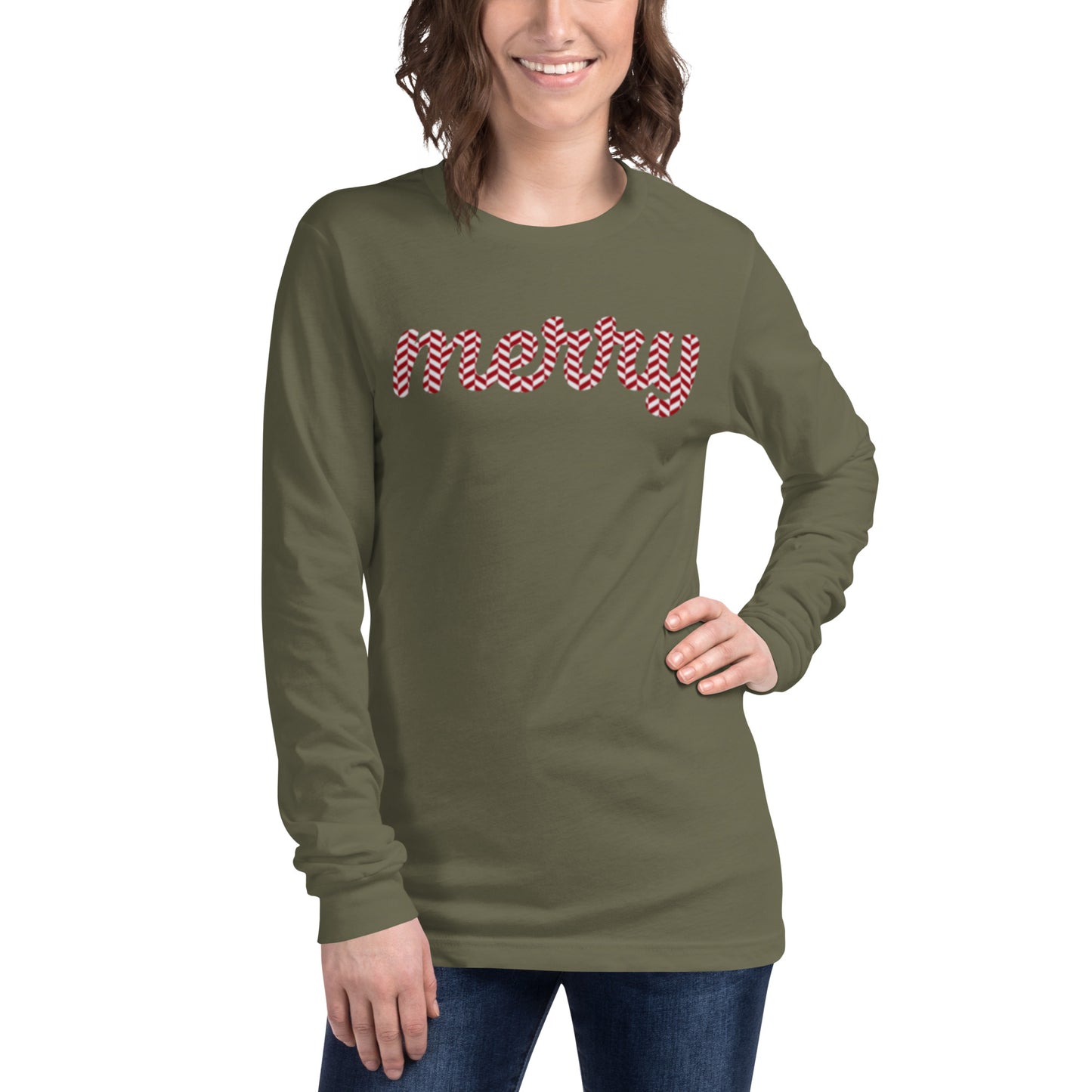 Merry Candy Cane Writing- Unisex Long Sleeve Tee