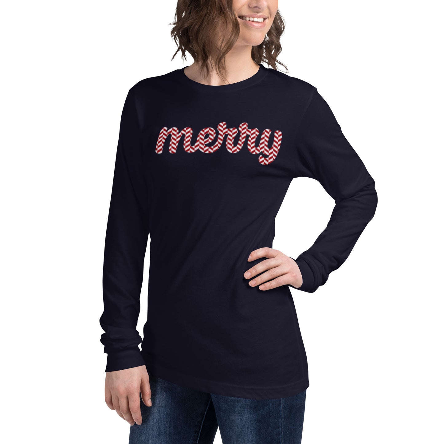 Merry Candy Cane Writing- Unisex Long Sleeve Tee