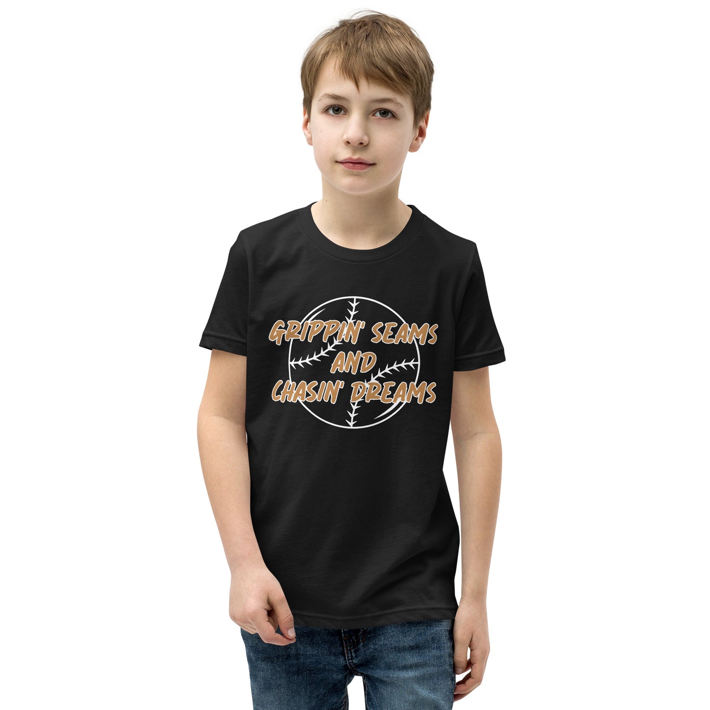 Grippin' Seams & Chasin' Dreams - Youth Baseball Tee - Youth Short Sleeve T-Shirt