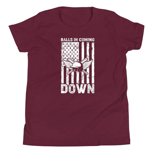 Balls In Coming Down - Youth Short Sleeve Baseball T-Shirt